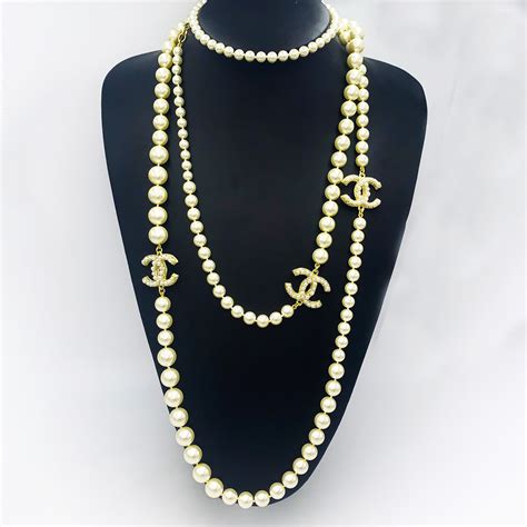 chanel baroque pearl necklace|Chanel pearl long strand necklaces.